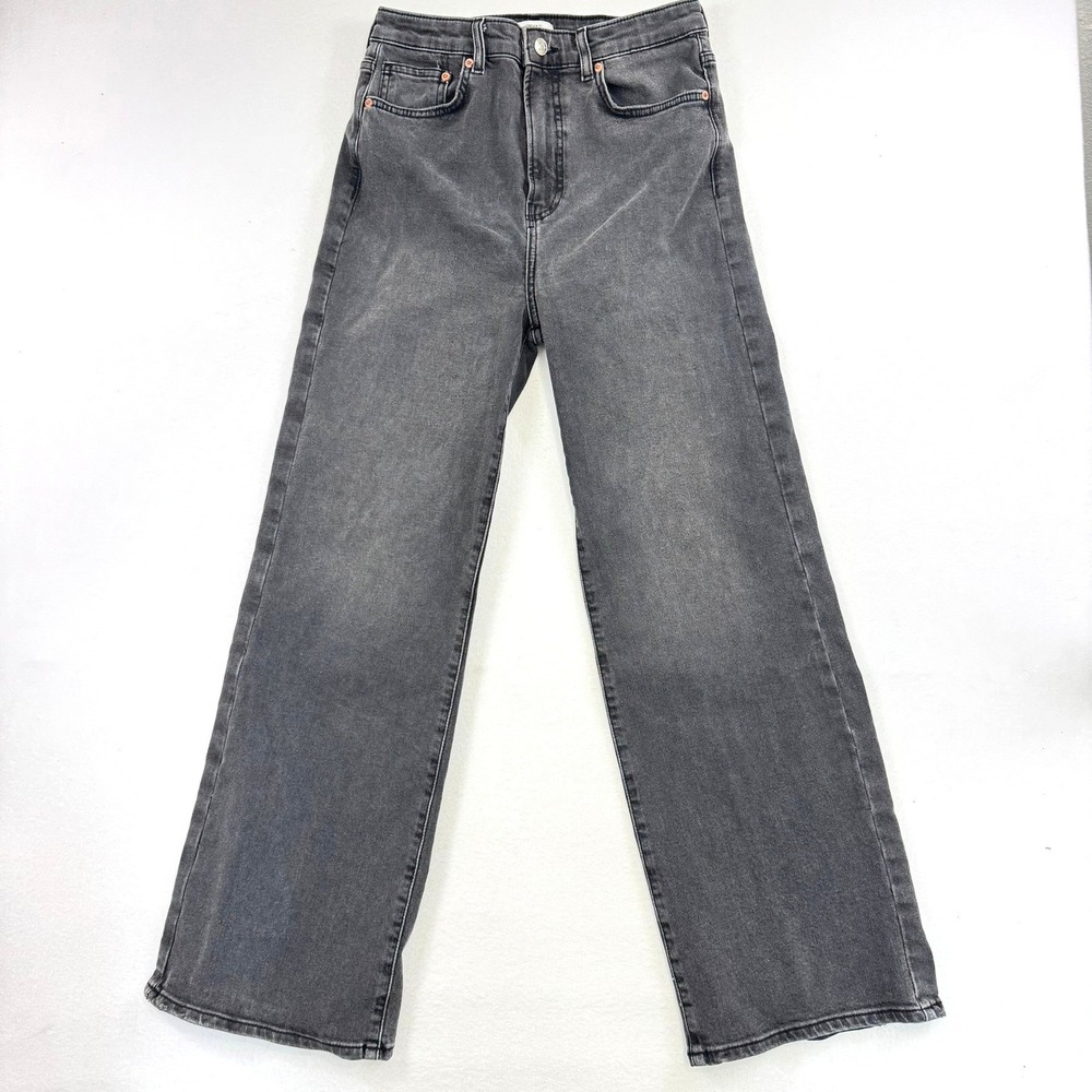 Forever 21 Womens High Rise Wide Leg Jeans Washed Black Gray Size 30 Denim Pants